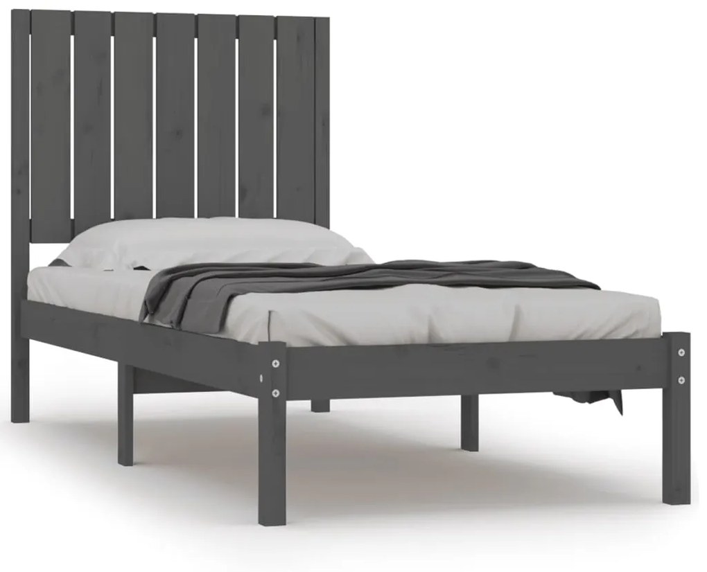 3104375 vidaXL Cadru de pat mic single, gri, 75x190 cm, lemn masiv