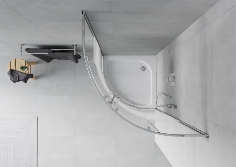 Mexen Rio cabina de duș semicirculară 80 x 80 cm, dungi albe, crom + cădiță, alb - 863-080-080-01-20-4710