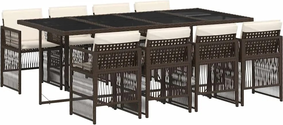 vidaXL Set mobilier de grădină cu perne, 9 piese, maro, poliratan