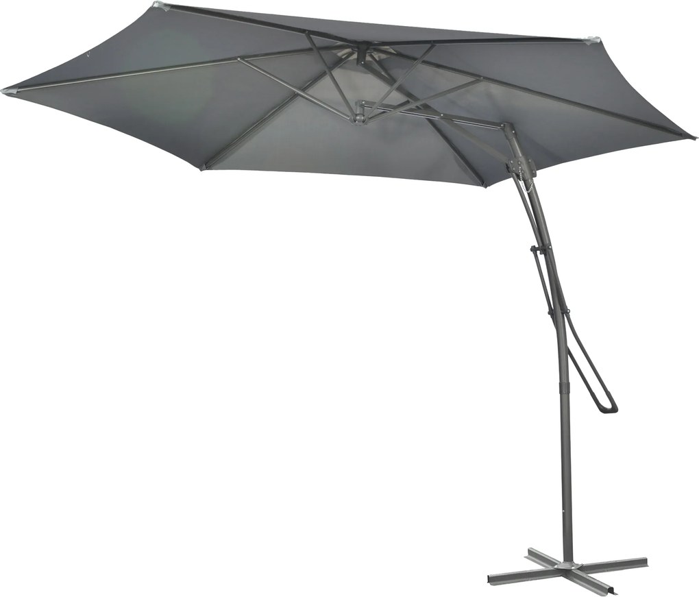 Outsunny Umbrelă cu braț lateral Ø293cm umbrelă de soare cu levier lateral, bază în cruce, protecție la vânt, rezistentă la apă Gri închis | Aosom Romania