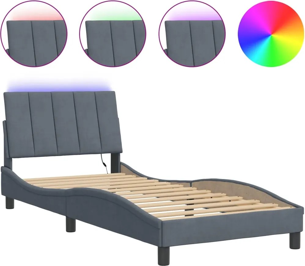 vidaXL Cadru de pat cu LED fără saltea, Hanko, gri închis, 152x203 cm, catifea