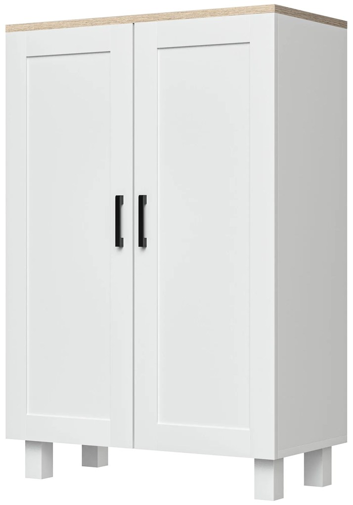 HOMCOM Mobilier Auxiliar Modern cu 2 Uși Raft Reglabil și Bază Înălțată pentru Living Bucătărie Sufragerie 60x30x90 cm Alb | Aosom Romania