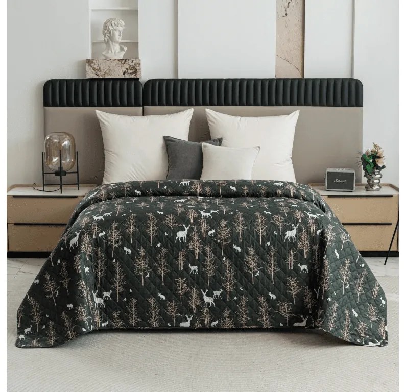 Cuvertura de pat cu model OAK DEER, verde inchis Dimensiune: 170 x 210 cm