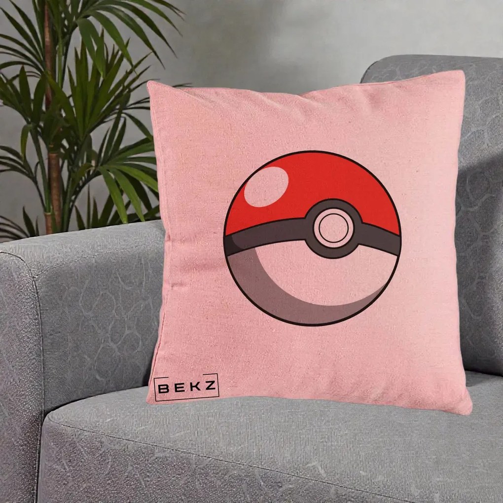 Perna Personalizata Pokeball Rosie, 40x40 cm, Roz, Husa Detasabila, Perna Inclusa, BEKZ®