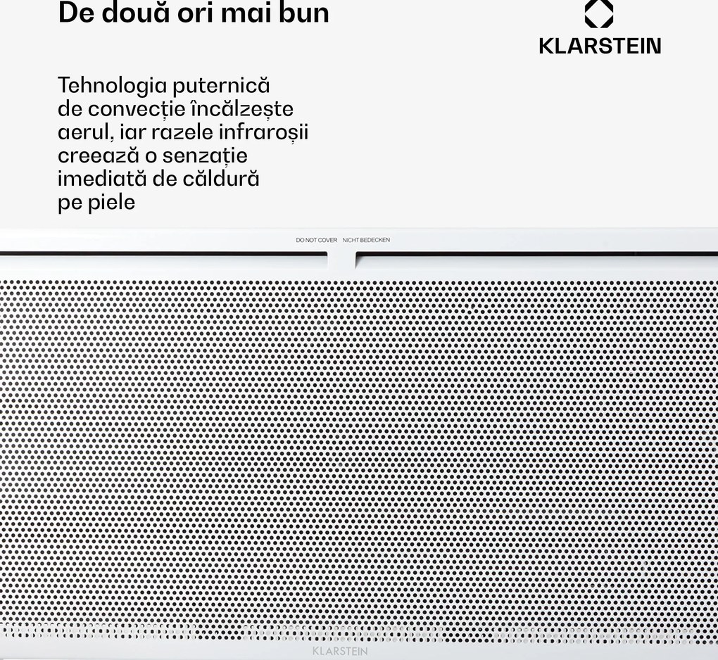 Klarstein Hot Spot Slimcurve Double Wave, încălzitor 2 în 1, 2000W, cronometru săptămânal, alb