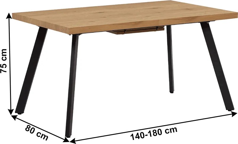 Masă de luat masa, pliabilă, stejar / metal, 140-180x80 cm, AKAIKO