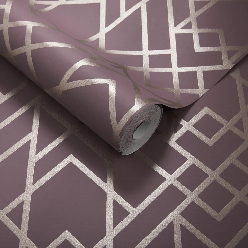 Tapet Metro, Cassis Purple Luxury Geometric, 1838 Wallcoverings, 5.3mp / rola