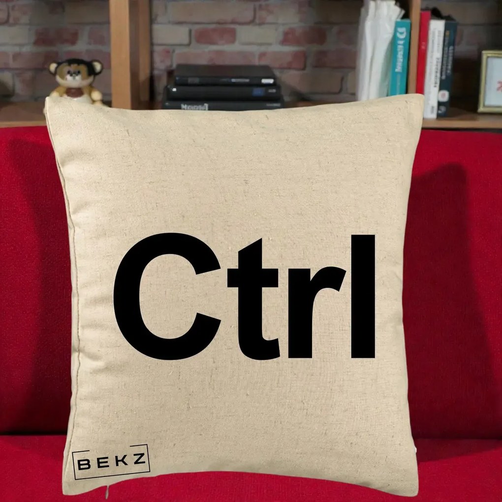 Perna Personalizata Tasta Ctrl Tipografie Bold, 40x40 cm, Bej, Husa Detasabila, Perna Inclusa, BEKZ®