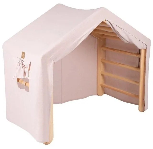 Triunghi Pikler de cățărat roz/în culoare naturală din lemn de pin 112x61x94 cm Montessori – Meowbaby