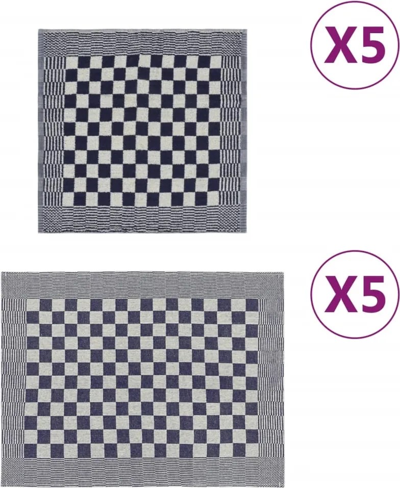 vidaXL Set de prosoape, 10 buc., albastru și alb, bumbac