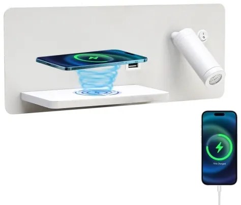 Immax 08286L-LED Aplica LED cu poli, USB și încărcare wireless, 3W/230V + LED 3W