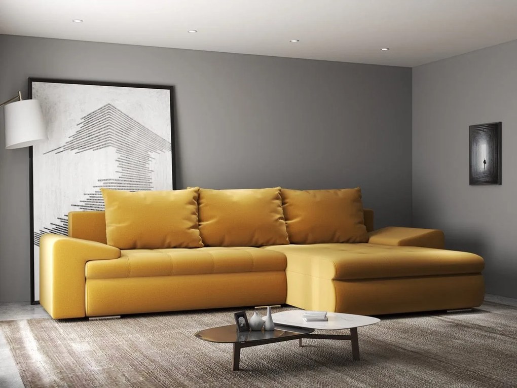 Colțar extensibil dumonde cu ladă de depozitare si sezut confortabil din spuma high-density, Leonardo Royal Mustar 260x185 cm II