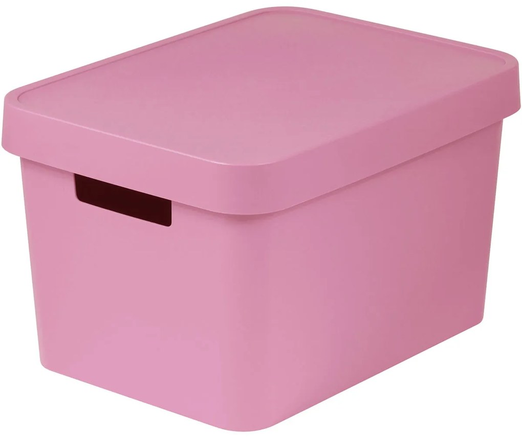Cutie din plastic roz, cu capac, 17 litri