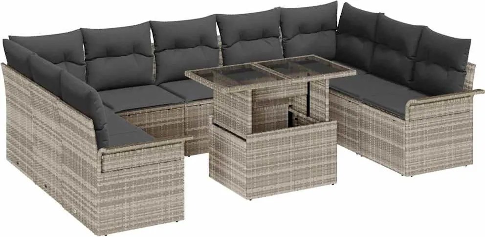 vidaXL Set de canapele pentru grădină 10 pcs Gri deschis Poli Rattan