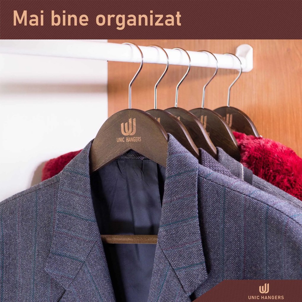 Set Umerase Tricouri din Lemn cu Margini de Catifea și Design Clasic