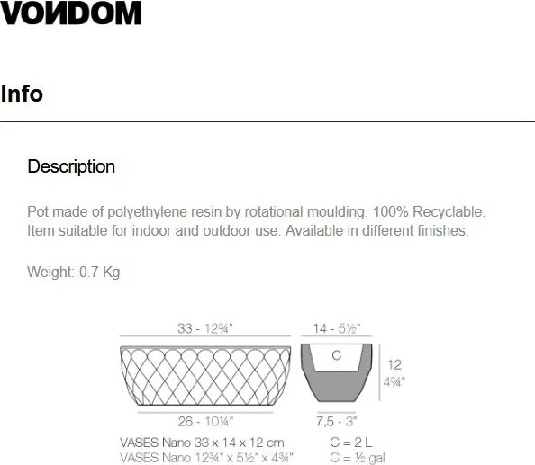 Vaza / Ghiveci de flori / plante / exterior / interior design modern premium VASES NANO PLANTER 14x33x12 47033F Vondom