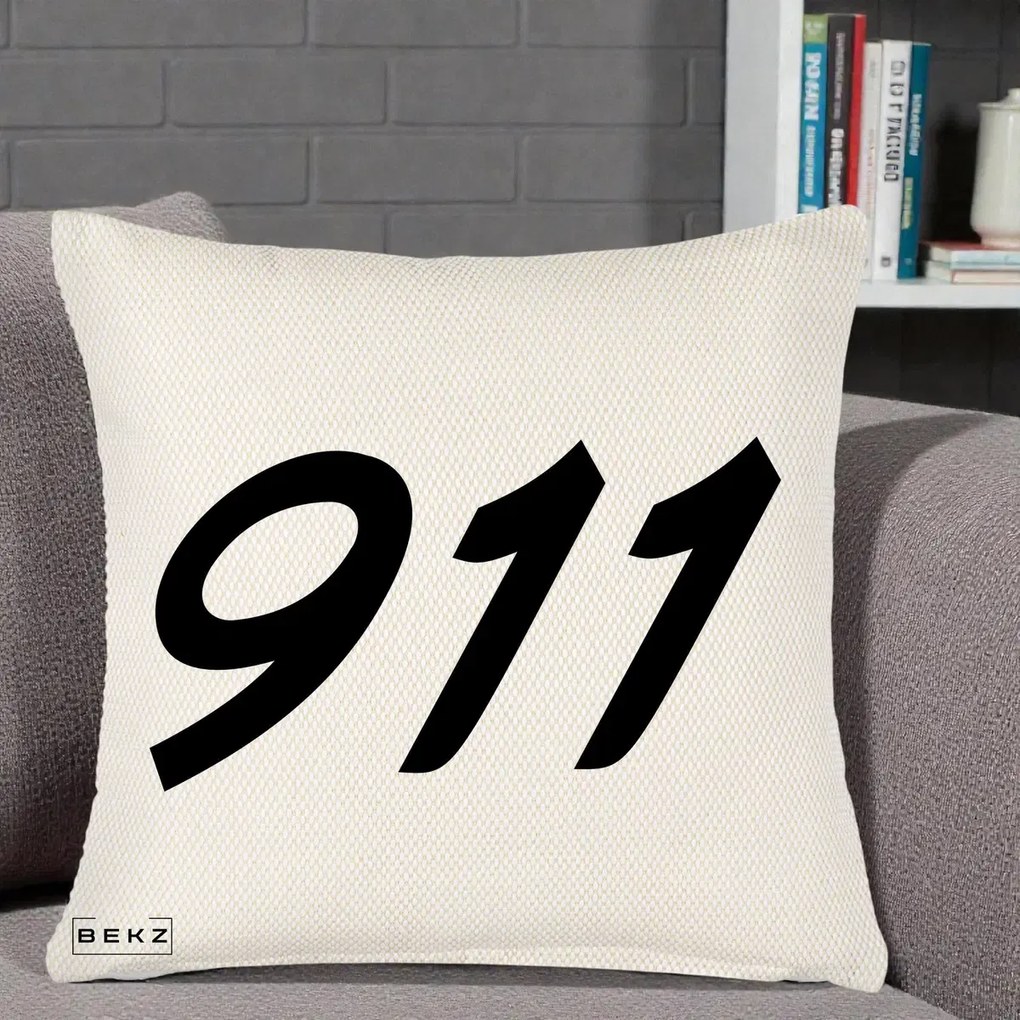 Perna Personalizata 911 Bold, 40x40 cm, Crem Reliefat, Husa Detasabila, Perna Inclusa, BEKZ®