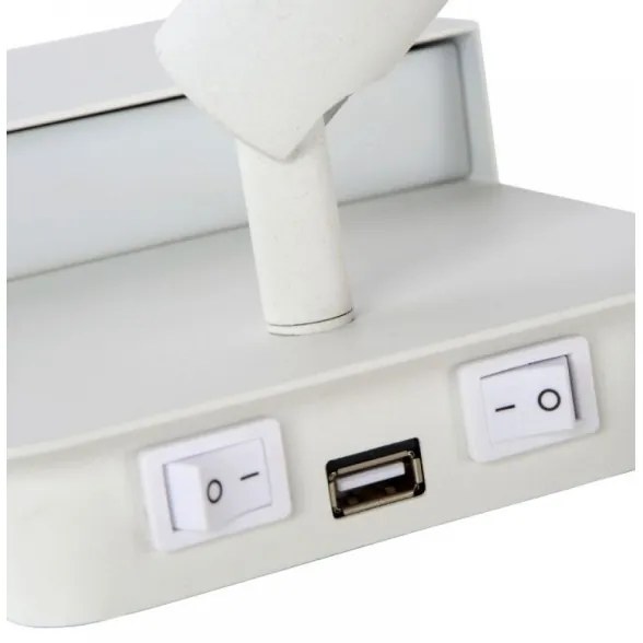 Aplică LED Lucide 79200/08/31 BOXER LED/10W/230V + LED/3W USB alb