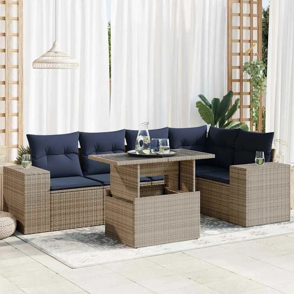 vidaXL Set mobilier grădină perne 6 piese negru poliratan/lemn acacia