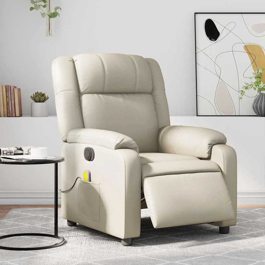 vidaXL Fotoliu electric de masaj rabatabil, crem, piele ecologică
