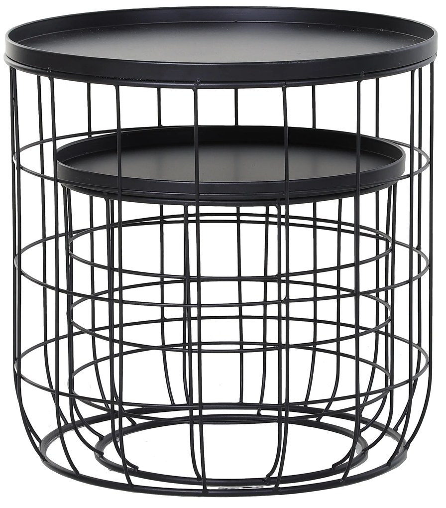 Outsunny Set 2 Piese Masuta de Cafea din Metal Negru , Φ50x50cm & Φ41.5x35.5cm