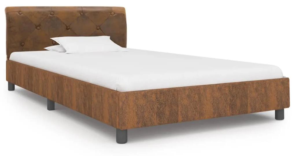 284888 vidaXL Cadru de pat, maro, 90 x 200 cm, piele întoarsă ecologică