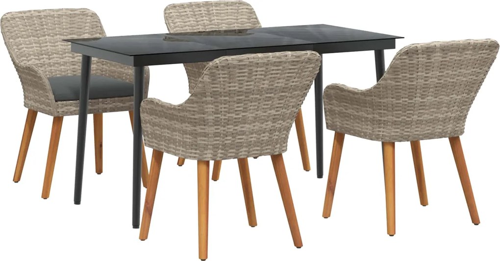 vidaXL Set de masă pentru grădină cu pernă 5 pcs Gri deschis poliratan