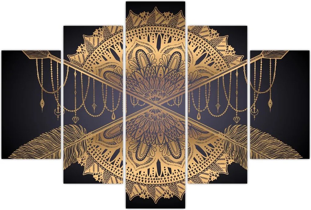 Tablou - Mandala aurie cu săgeți (150x105 cm)