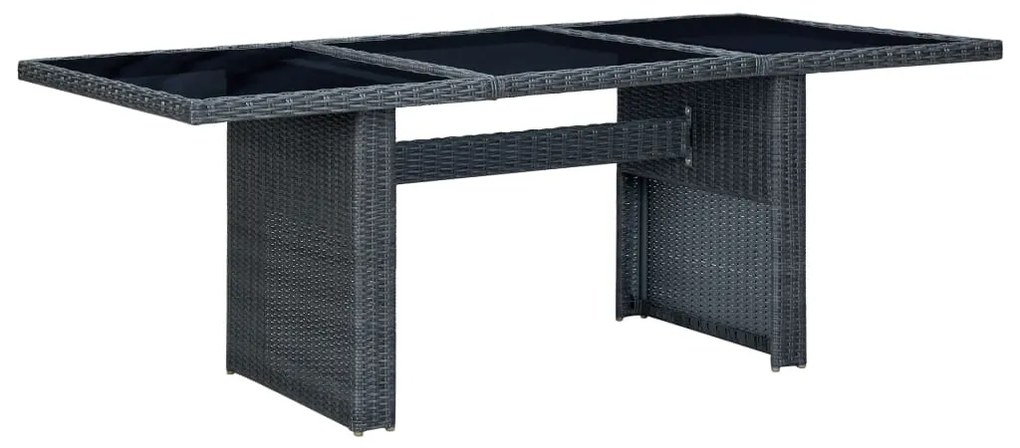 vidaXL Masă de grădină, gri închis, poliratan și sticlă securizată