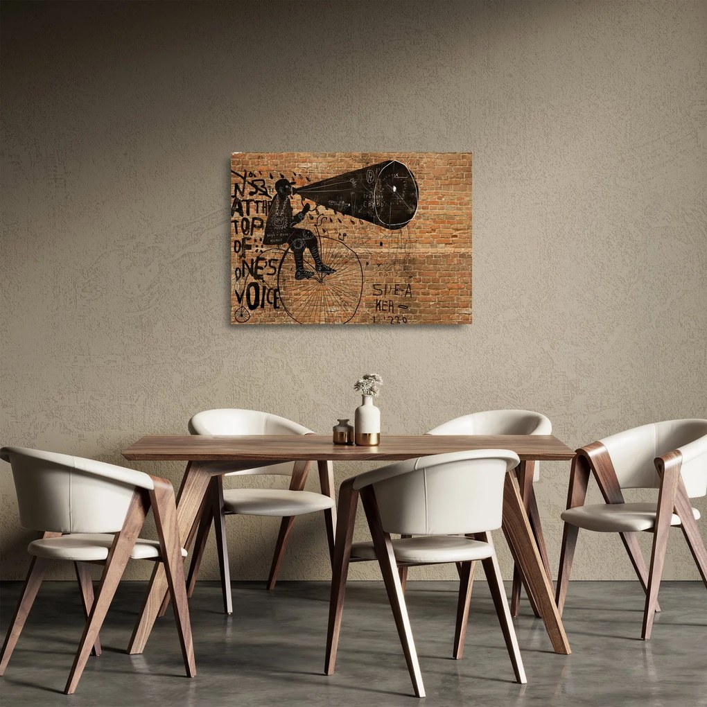 Tablou pe sticlă - Barbat cu biciclete stil Bansky (70x50 cm)