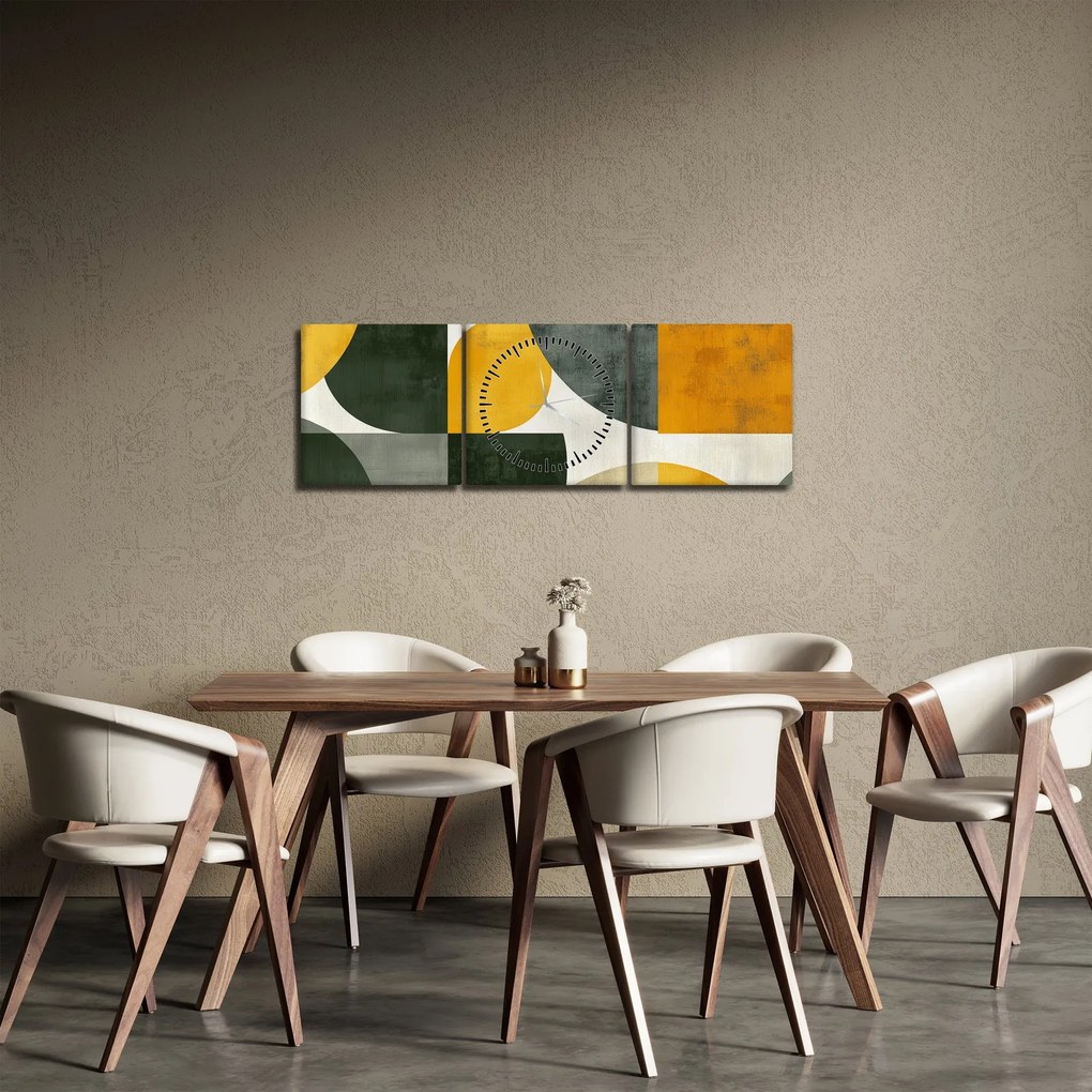 Tablou - Abstracție în culoare de măslin (cu ceas) (90x30 cm)