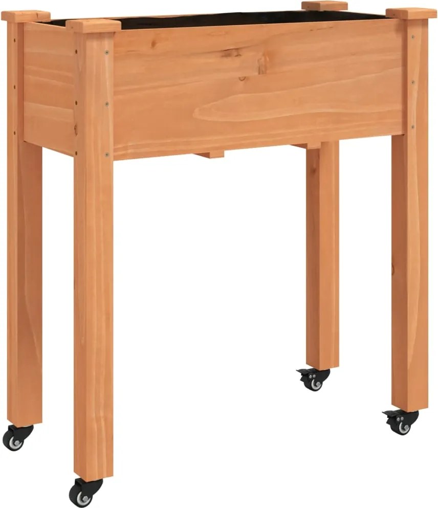 vidaXL Jardinieră cu roți & căptușeală maro 71x37x76cm lemn masiv brad