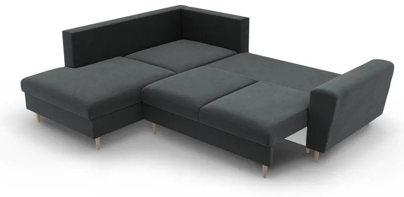 Colțar gri închis extensibil, cu spațiu de depozitare cu tapițerie din catifea (cu colț pe partea stângă-în formă de ”L”) Kyoto – Cosmopolitan Design