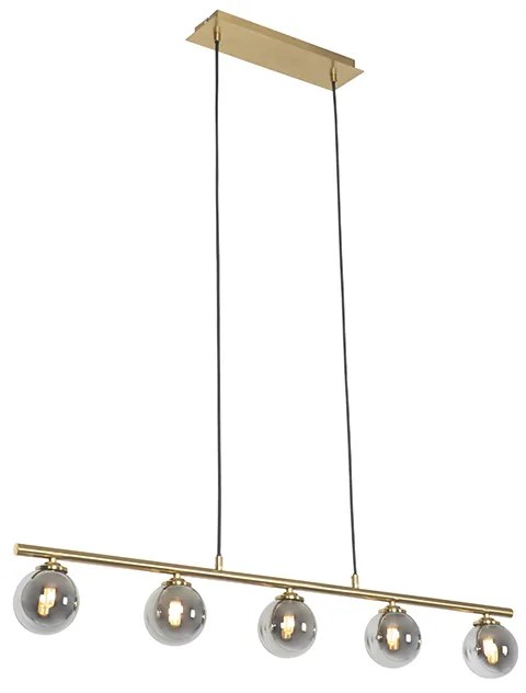 Lampă modernă cu pandantiv aurie 100 cm cu 5 lumini cu sticlă fumurie - Atena