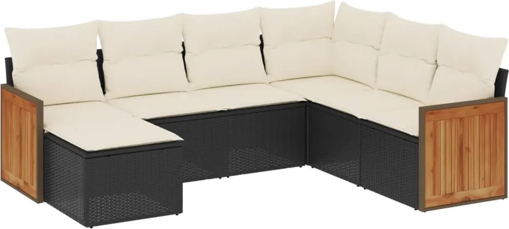vidaXL Set canapele de grădină cu perne, 7 piese, negru, poliratan