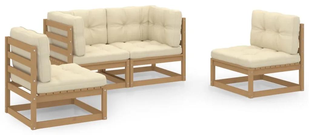 3076432 vidaXL Set mobilier de grădină cu perne, 4 piese, lemn masiv pin