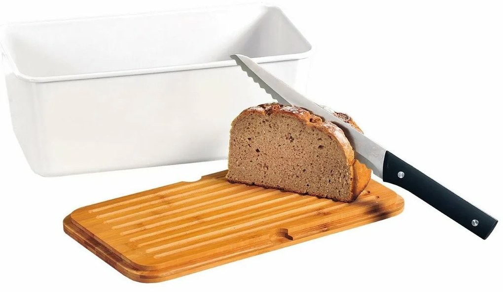 Kesper 58090 Cutie pentru pâine cu tăbliță, albă,34 x 14 x 18 cm
