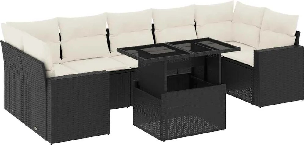 vidaXL Set mobilier de grădină cu perne, 8 piese, negru, poliratan