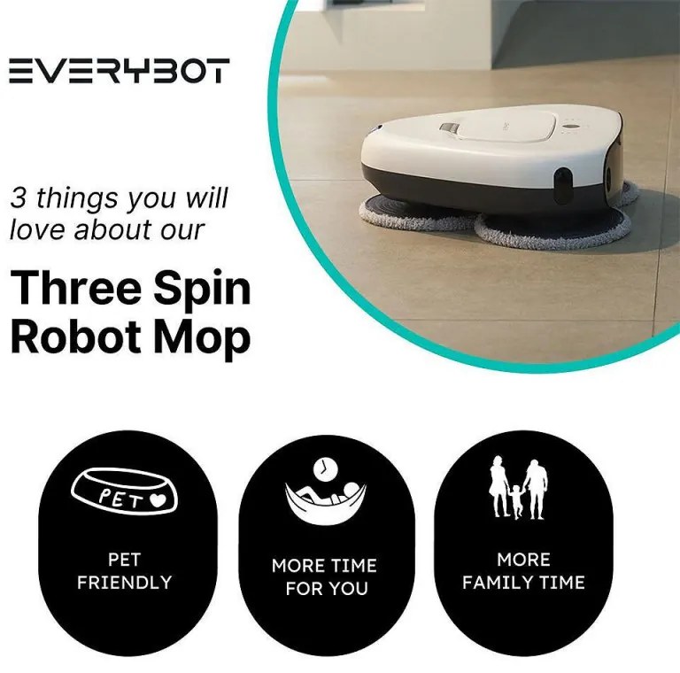 Robot curatare podele Everybot TS300, 27W, 300 ml, Umeda/uscata, Autonomie pana la 200 min, 6 moduri, Senzor anti-cadere/coliziune, Alb