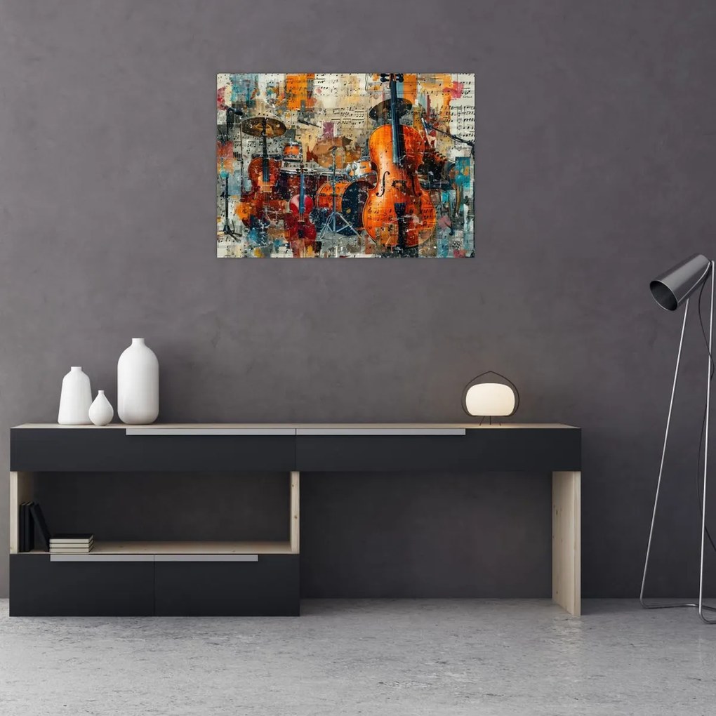 Tablou pe sticlă - Instrumente muzicale (70x50 cm)