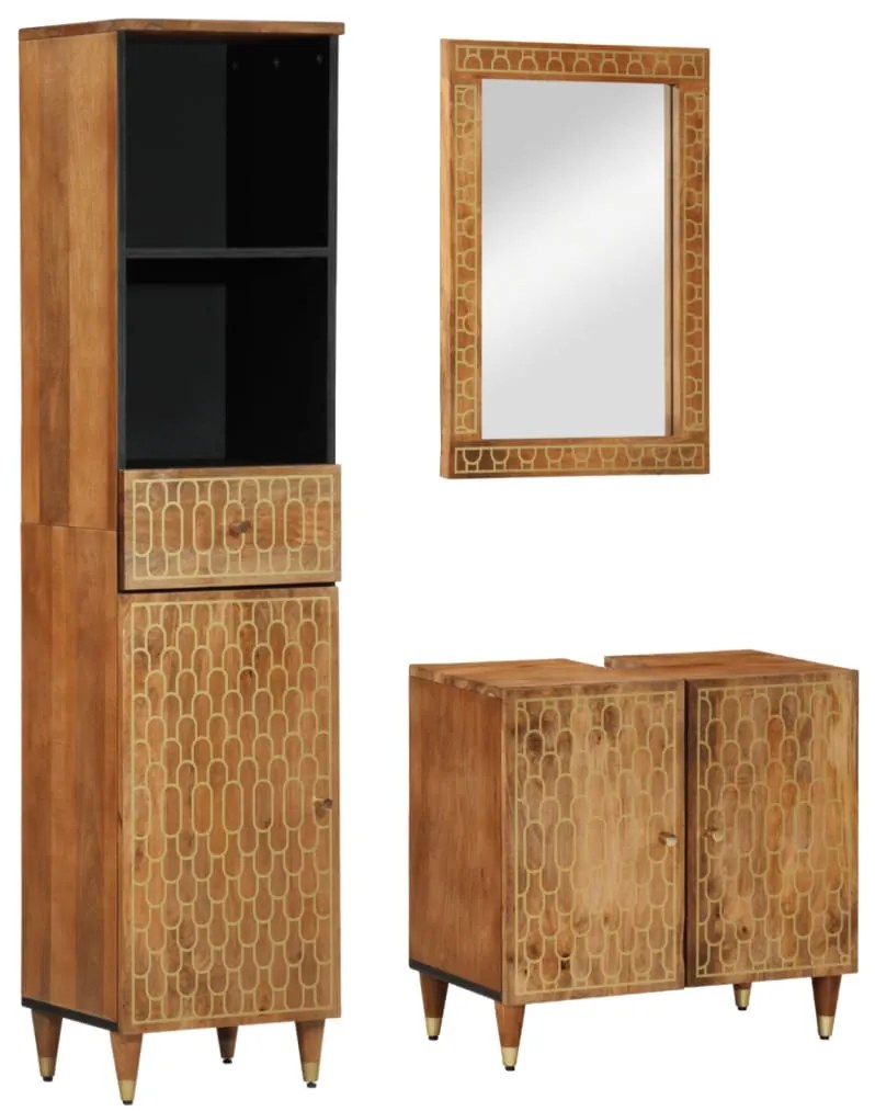 vidaXL Set mobilier de baie, 3 piese, lemn masiv de mango