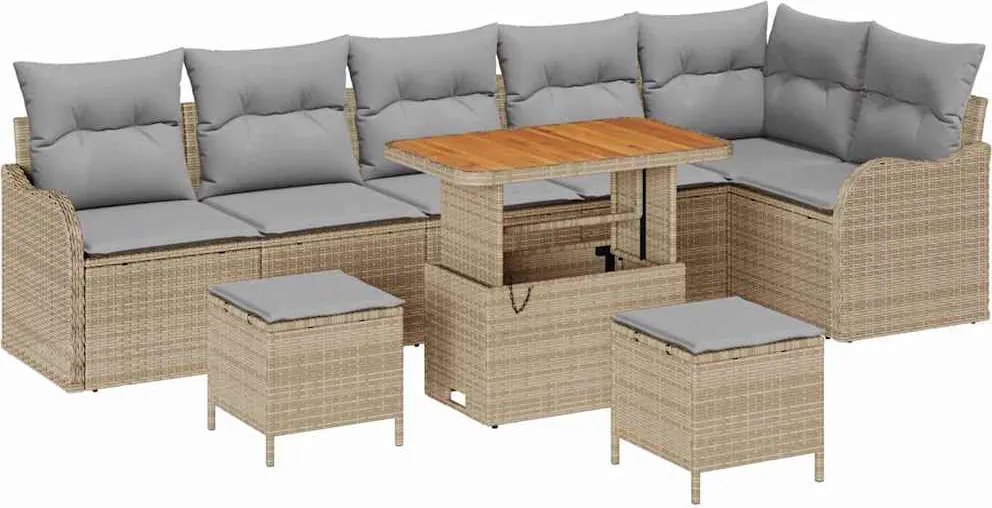 vidaXL Set de canapele pentru grădină 9 pcs Beige și gri deschis