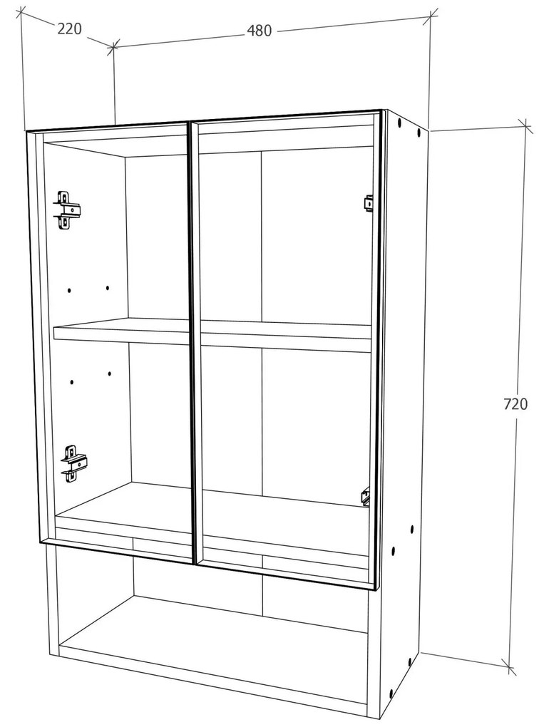 Corp Baie Zed, Suspendat, 2 Usi, Alb lucios/Alb, MDF, L 48 x l 22 x H 72 cm