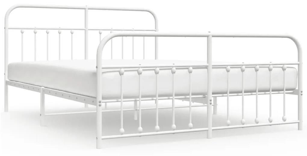 352650 vidaXL Cadru de pat metalic cu tăblie de cap/picioare, alb, 183x213 cm