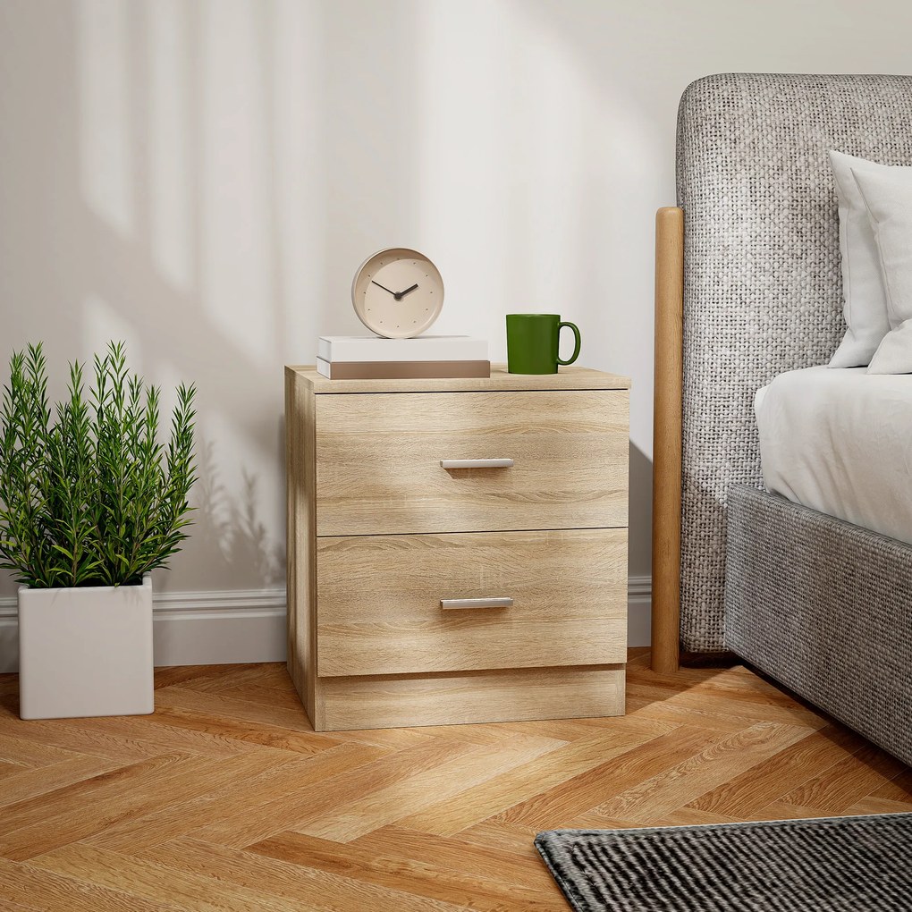 HOMCOM Masuta de Noapte cu 2 Sertare Masuta Auxiliara pentru Sufragerie Dormitor Incarcare 30 kg 45x39,5x49 cm Lemn Natural | Aosom Romania