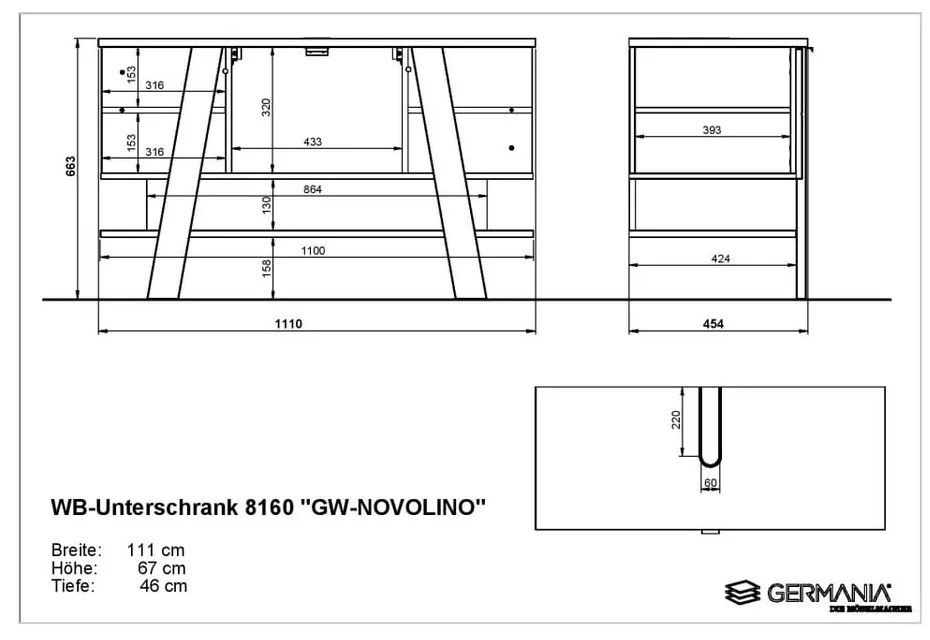 Dulap sub chiuvetă cu aspect de stejar 111x67 cm Novolino - Germania