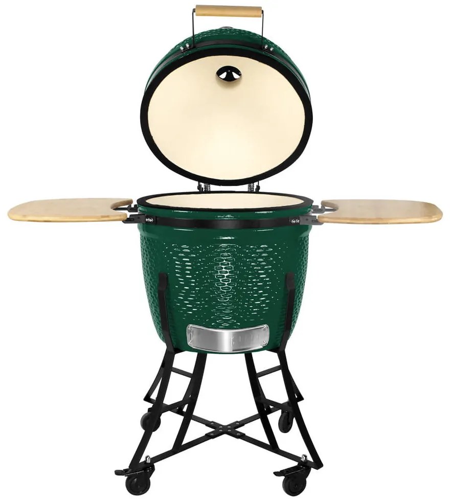 Grătar ceramic pentru cărbuni cu rafturi laterale, grilă de 46 cm