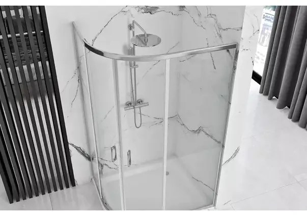 Cabina dus cu cadita semirotunda Rea Look cu doua usi culisante 80x100 crom lucios stanga