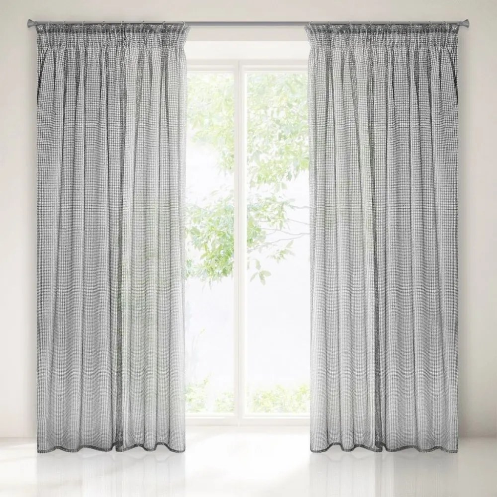 Draperie gri originală cu paiete și agățare pe bandă încreţită