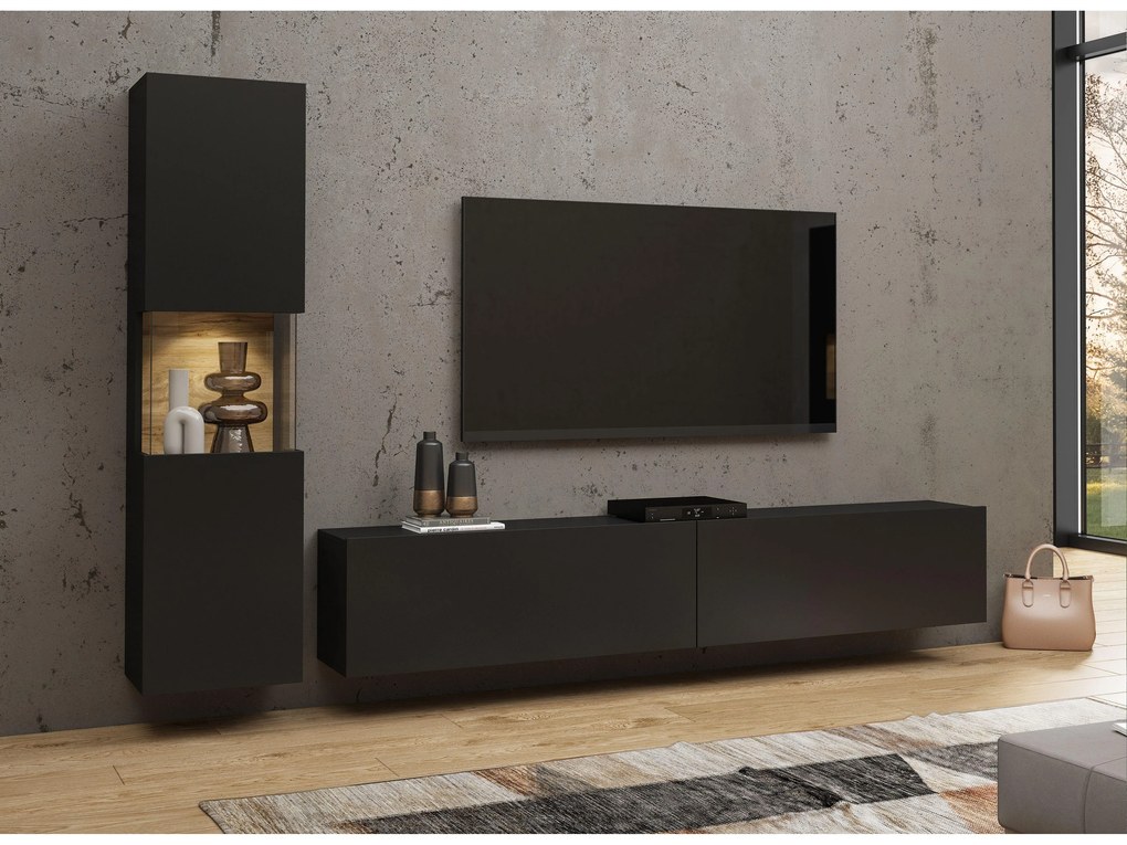 Mobilier living Avernic Typ 09 (onyx negru + Stejar wotan). 1042063